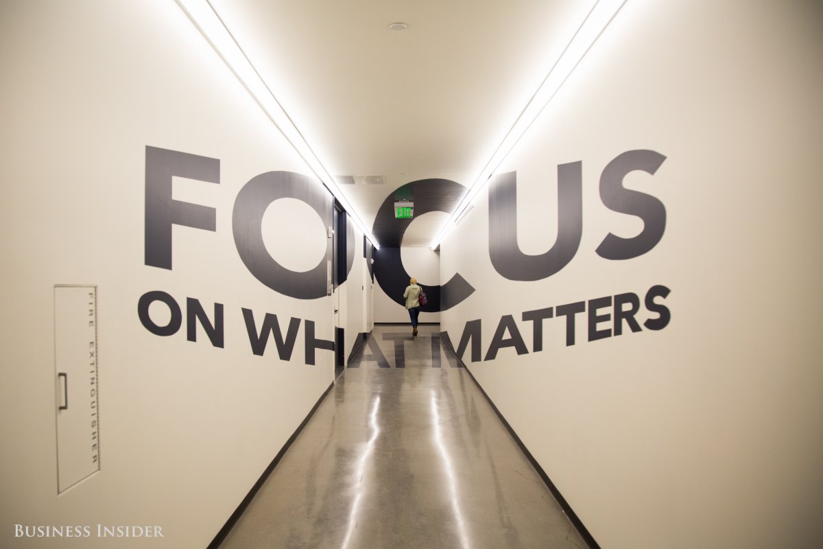 A hallway on the second floor offers a reminder that work isn't everything.