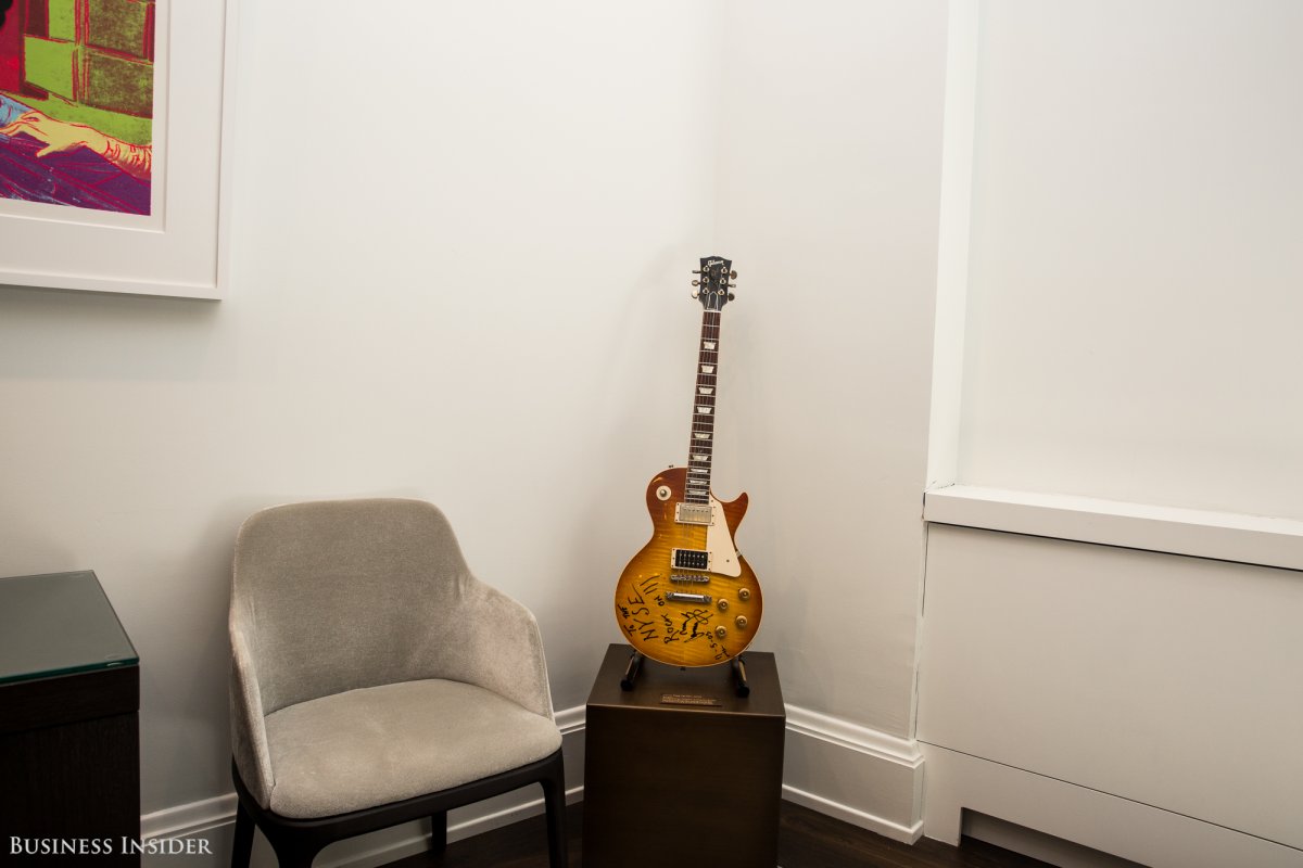 Also on display in a conference room is the guitar of Led Zeppelin's Jimmy Page, who played on the exchange floor when Warner Music Group went public in 2005.