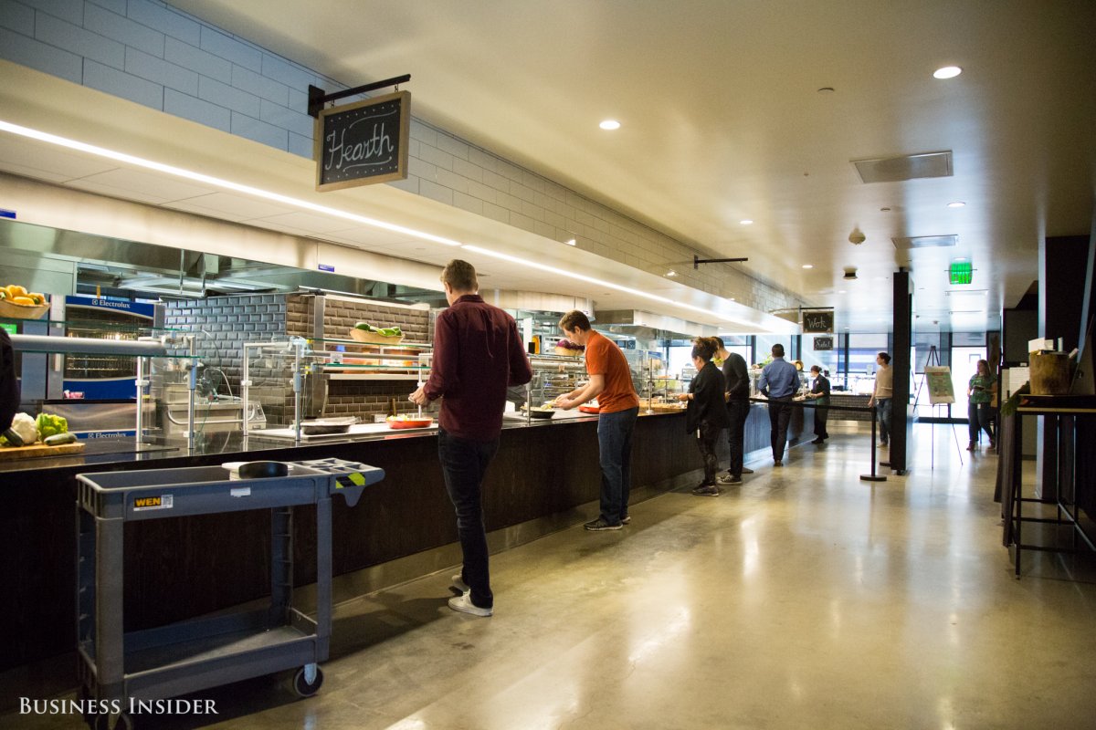 An on-site cafeteria is another nice perk (though not uncommon for big tech companies).