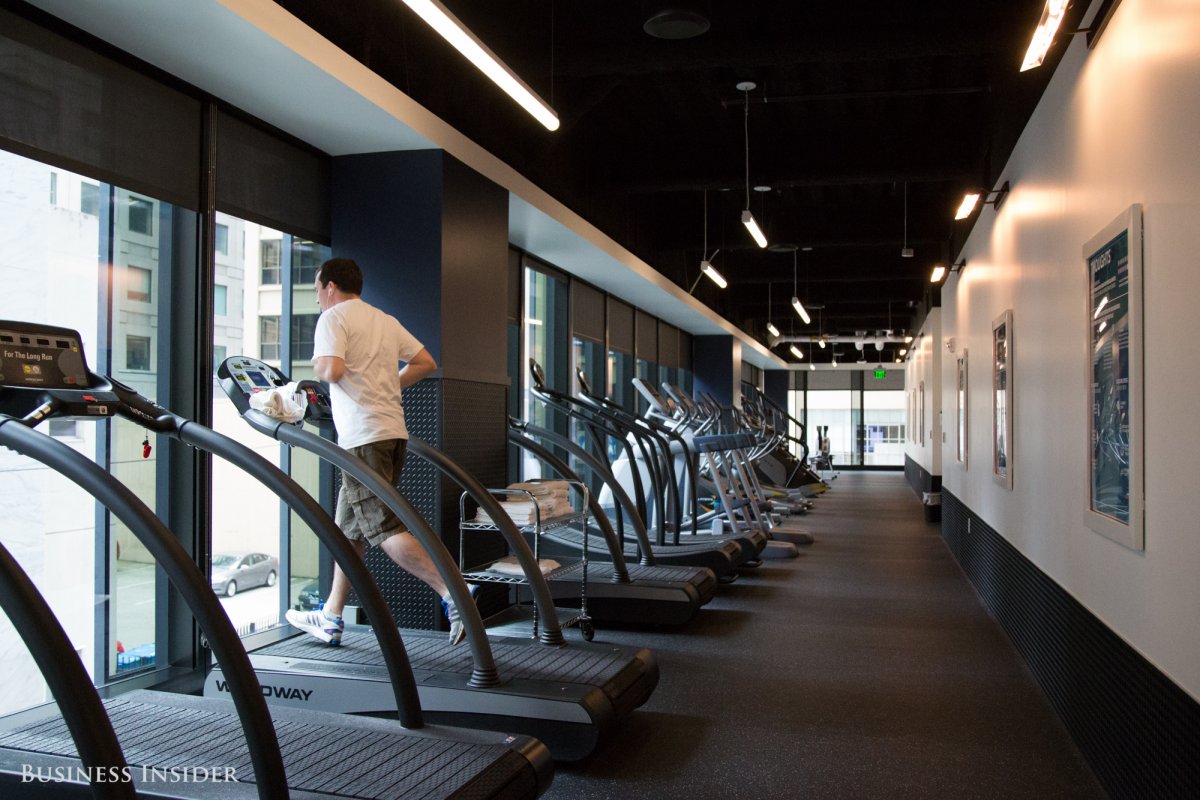 But you'll need to an employee's badge to access the coolest amenities on site, like the gym. Instructors hold classes throughout the day, so workers can fit in exercise whenever.