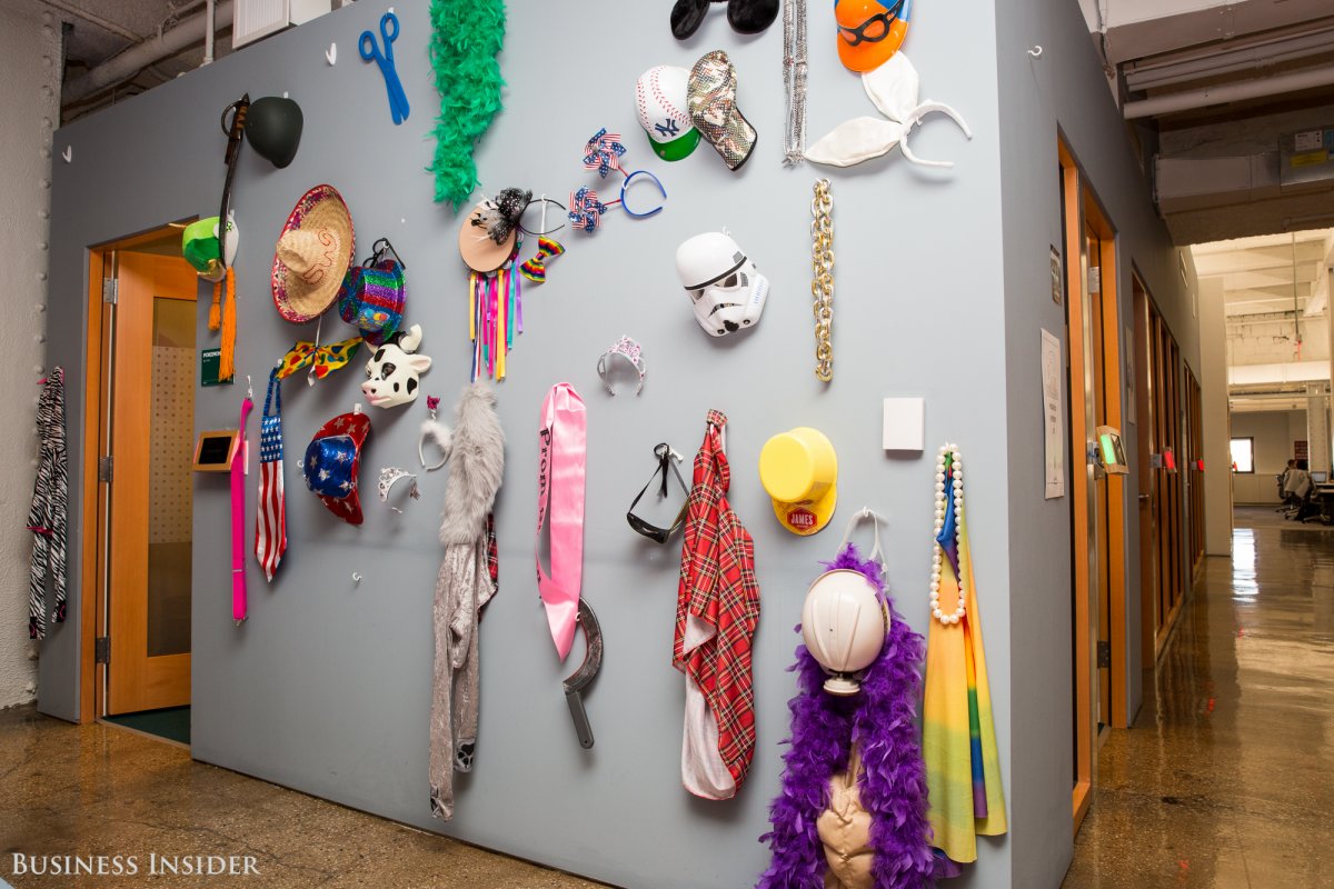 Here's another space hack, where employees set up a costume wall.