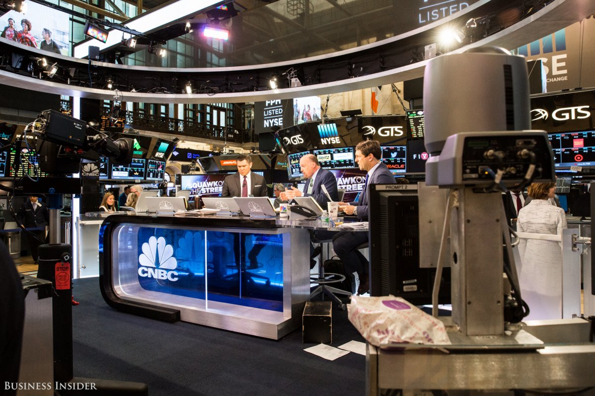 Just behind that commotion, CNBC anchors were on set for "Squawk on the Street."