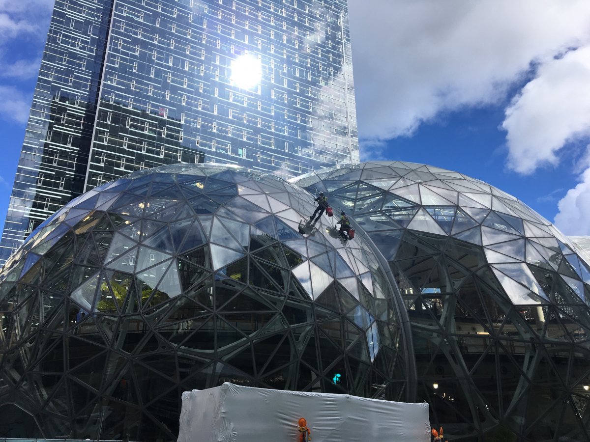 The domes are impressively massive. Here are some workers on the outside of the dome, for scale.