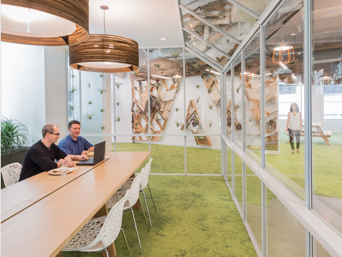 This part of the office around Palettes also features a community garden and a living plant wall.