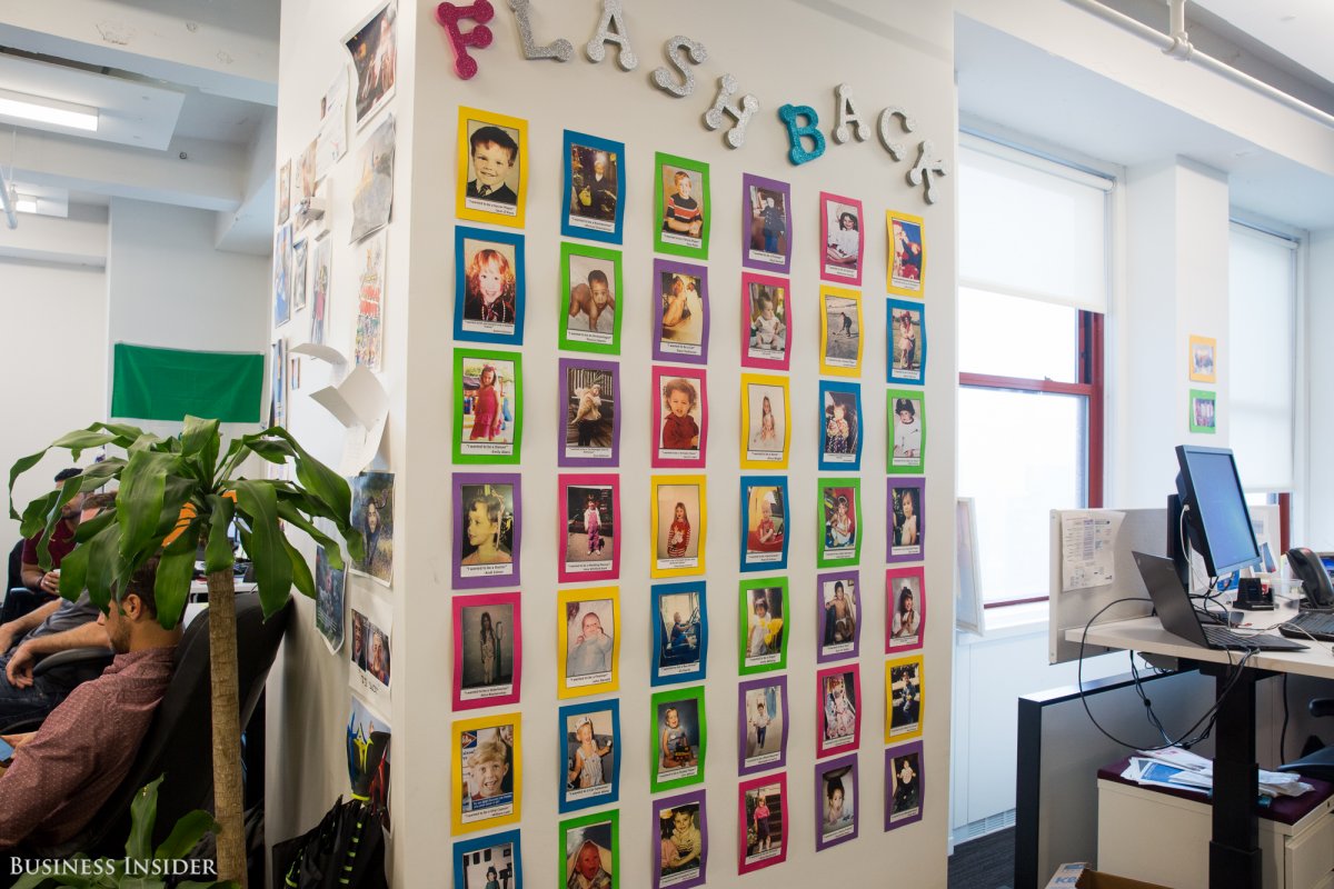 We also visited a "flashback" wall. Keeping with LinkedIn's focus on careers, employees submitted their baby photos, along with blurbs about what they wanted to be when they grew up.