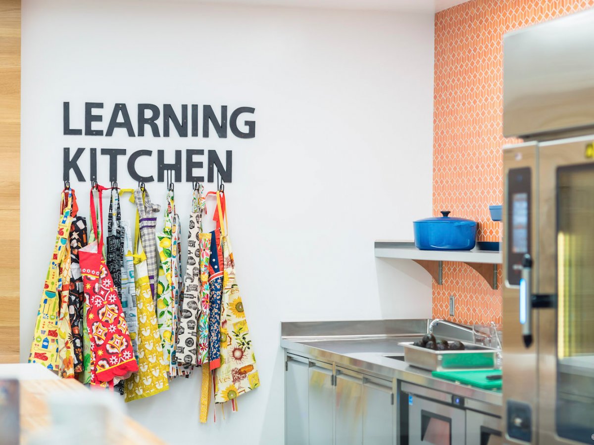 Workers looking to sharpen their culinary skills can also stop by for cooking lessons from the company's executive chef.