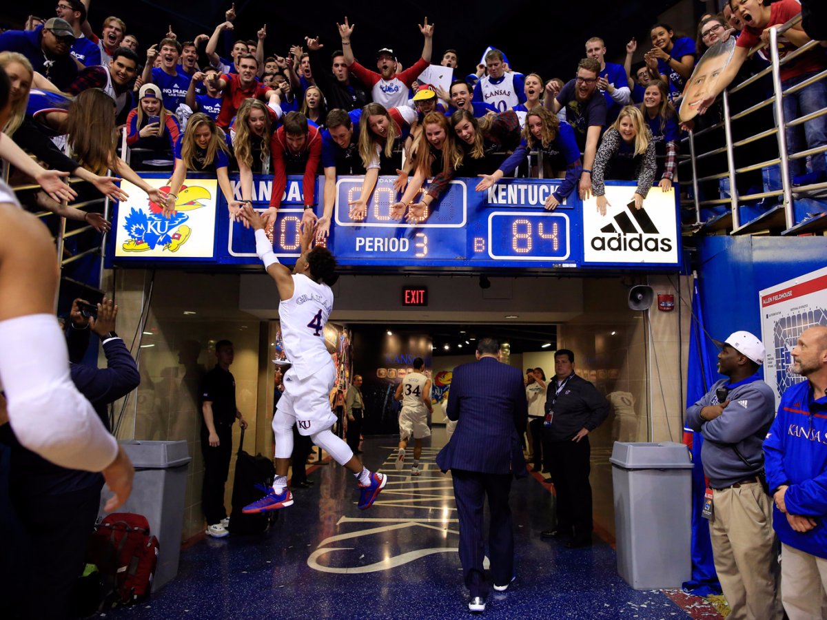 11. University of Kansas — Basketball at KU is a way of life. Jayhawk pride is such a tradition that many students even plan their social schedules around games.