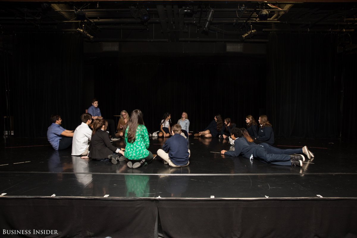 A drama class met in the 350-seat theater. This year's musical is "Hello Dolly."