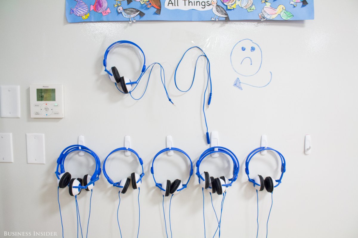 Many of the younger kids wear headphones during playlist time to drown out distractions.