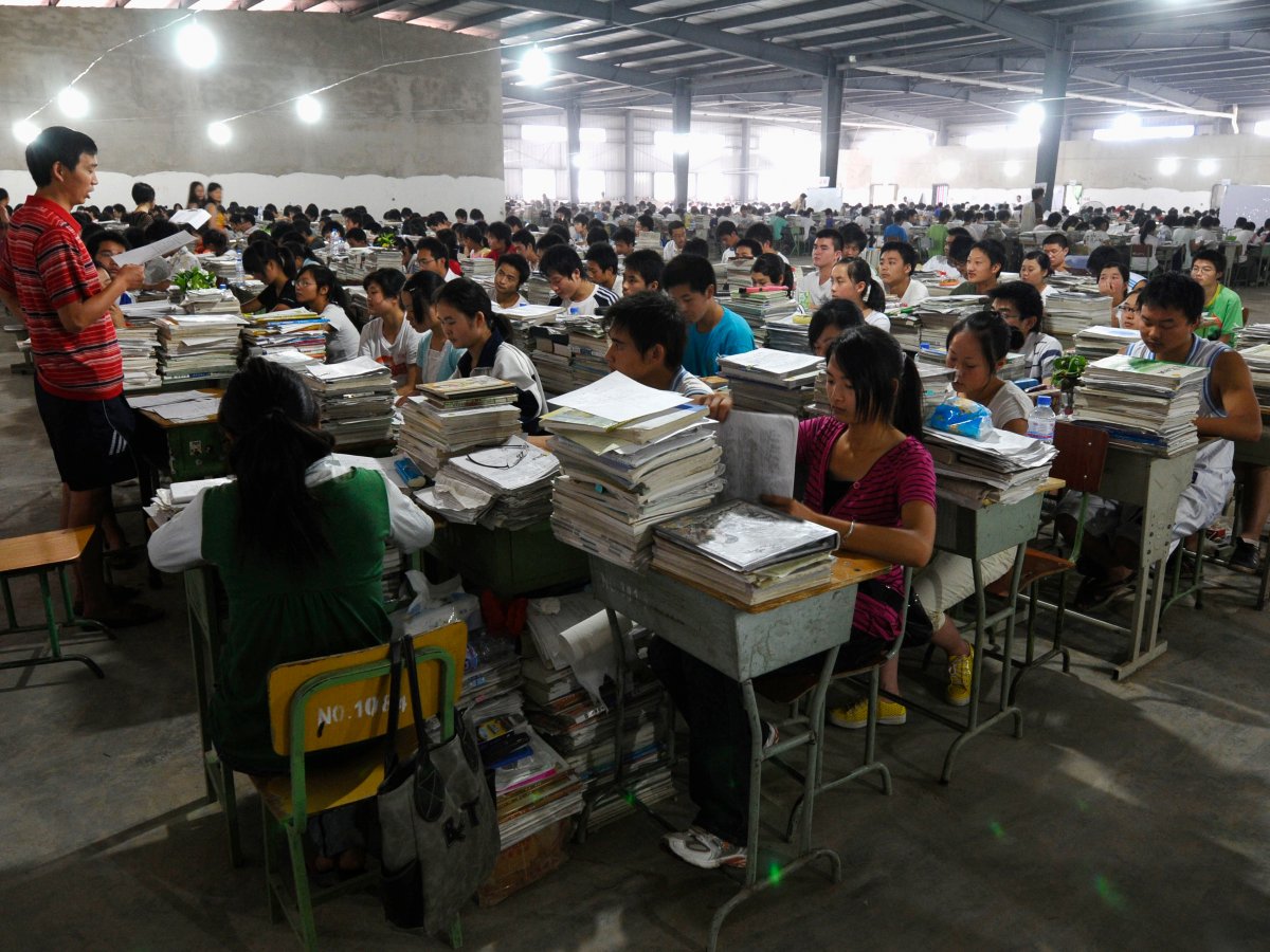 Students begin studying for the exam far in advance of high school. Here, middle school students study for the gaokao.