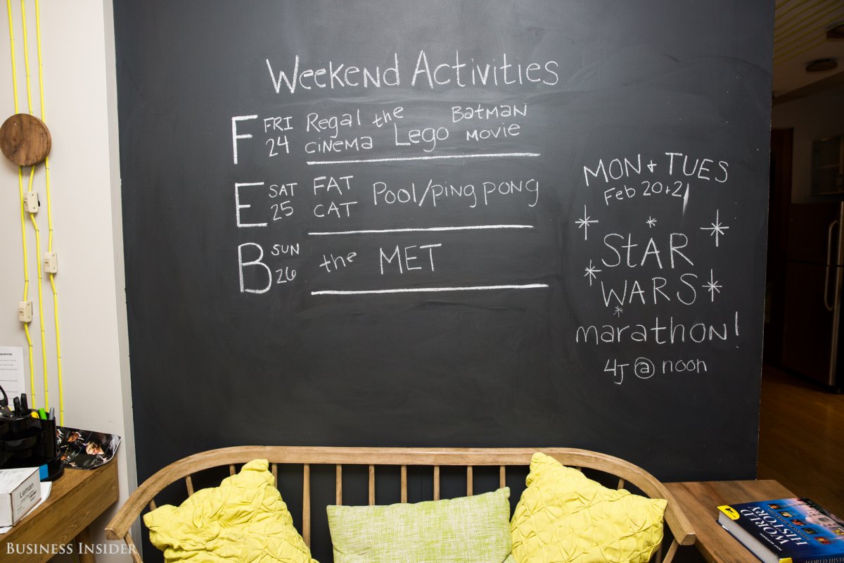 The chalkboard in the residential life office showed the weekend activities planned for students.