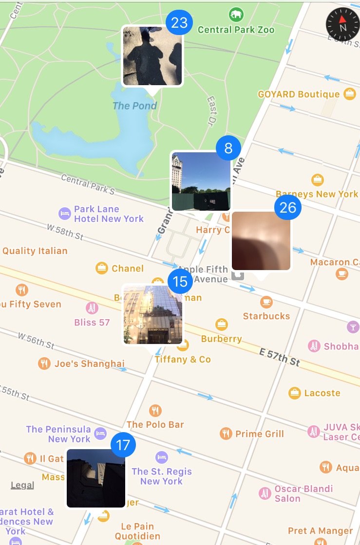 Then, our guides changed out of their Apple retail t-shirts, and we were off on the walk. Here's the map of where we went and how many photos I took at each location.