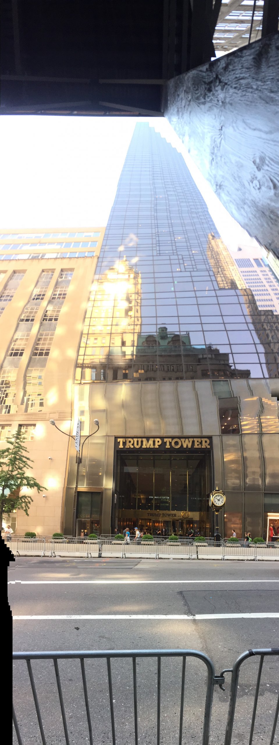 Then we walked down past Trump Tower to a church. Here's where I learned a trick about taking a vertical panorama, especially to get all the perspective on something that's really tall.