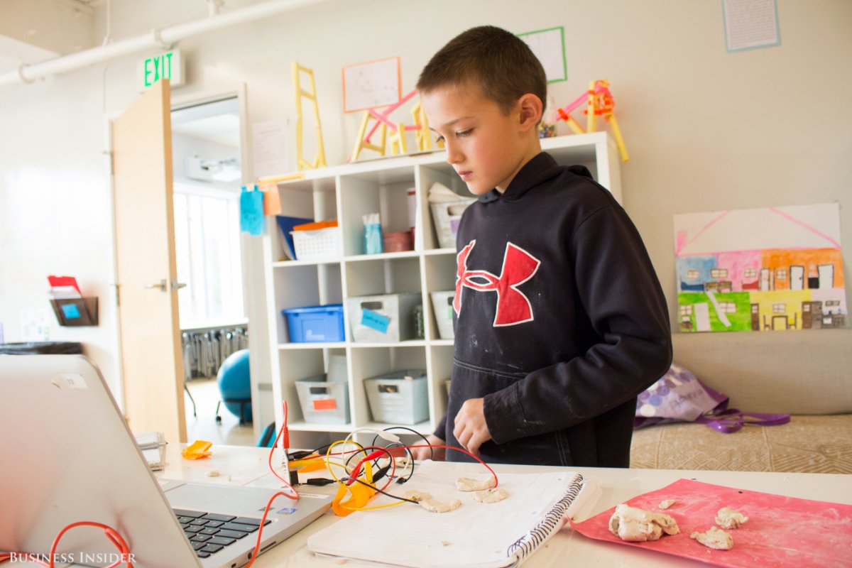 This 8-year-old demonstrated a game of Pac-Man using MaKey MaKey — a simple circuit board that transforms everyday objects into touchable user interfaces.